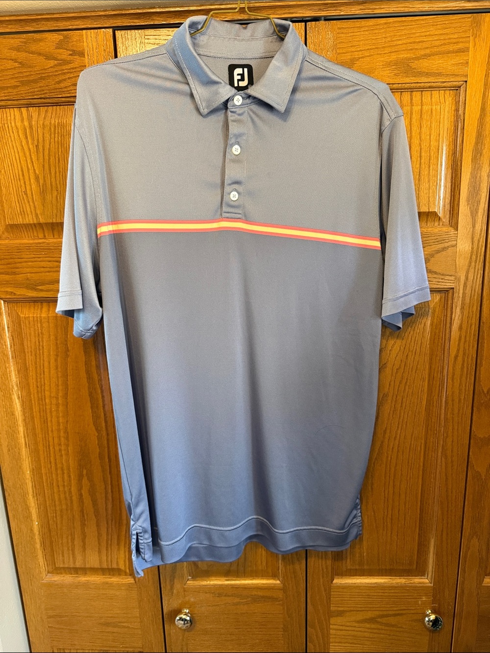 FootJoy Men’s Slate Gray Polo with Coral and Yellow Stripe-XL